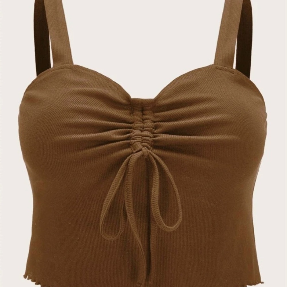 Plus drawstring front lettuce trim cami top